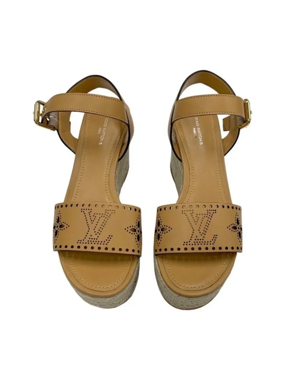 Louis Vuitton Starboard Line Sandals Shoes Leather Camel Monogram - Picture 2 of 9